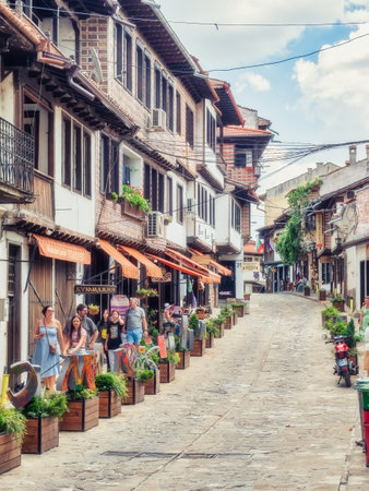 Veliko Tarnovo, Bulgaria - August 2022: Samovodska Charshiya street one of the most important tourist attraction in Veliko Tarnovoのeditorial素材