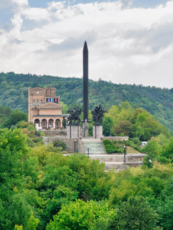 Veliko Tarnovo, Bulgaria - August 2022: View with Monument to the Assen Dynasty one pf the main tourist attraction in Veliko Tarnovo, Bulgariaのeditorial素材