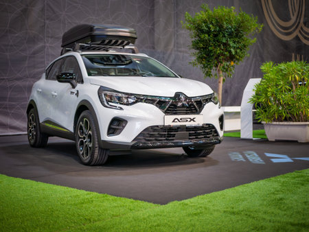 Bucharest, Romania - 08.20.2022: Close up detail with the new Mitsubishi ASX hybrid carのeditorial素材