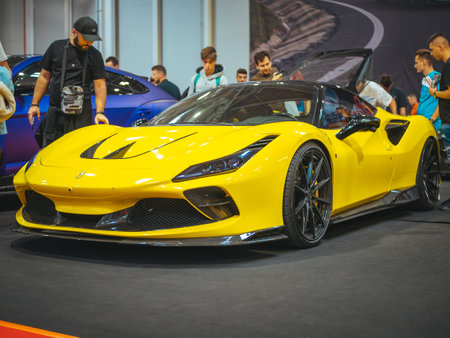 Bucharest, Romania - 10.07.2022: Front view with Ferrari F8 Spider sport car.のeditorial素材