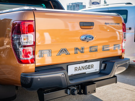 Bucharest, Romania - 10.07.2022: Close up detail with the new Ford Ranger pick up.のeditorial素材