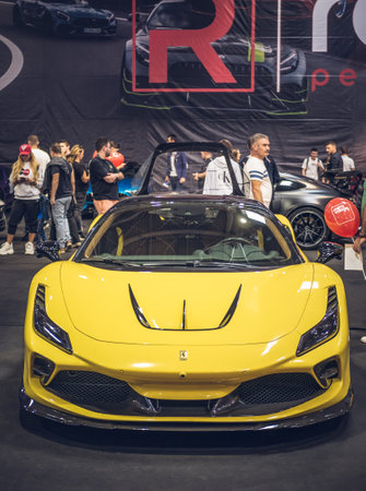 Bucharest, Romania - 10.07.2022: Front view with Ferrari F8 Spider sport car.のeditorial素材