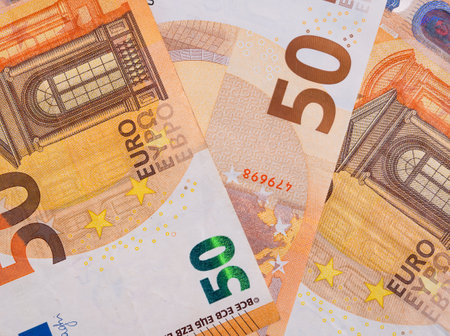 Macro picture of a 50 Euro Banknote. European Currency Concept.の写真素材