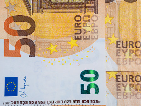 Macro picture of a 50 Euro Banknote. European Currency Concept.の写真素材
