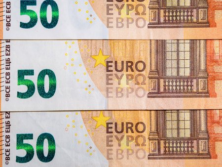 Macro picture of a 50 Euro Banknote. European Currency Concept.の写真素材