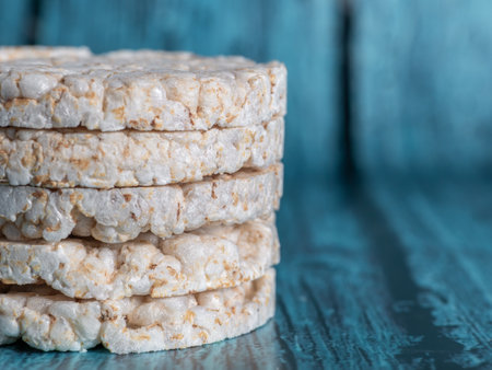 Round puffed crispy rice cakes. Low calorie food for diet.の写真素材