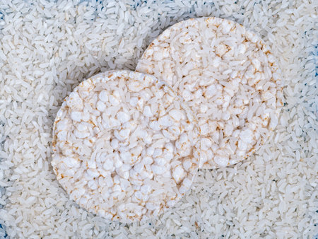 Round puffed crispy rice cakes. Low calorie food for diet.の写真素材