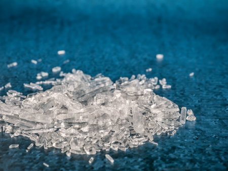 Natural menthol crystals on blue background.の写真素材