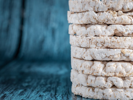 Round puffed crispy rice cakes. Low calorie food for diet.の写真素材
