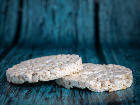 Round puffed crispy rice cakes. Low calorie food for diet.の写真素材