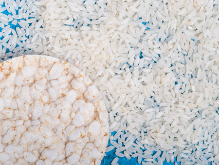 Round puffed crispy rice cakes. Low calorie food for diet.の写真素材
