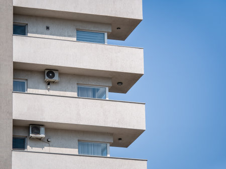 Close up detail with a new built apartment building in Bucharest, Romaniaの写真素材