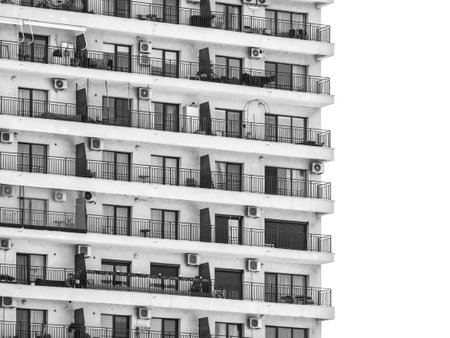 Detail with a apartment building s balcony. Abstract minimalist pictureの写真素材