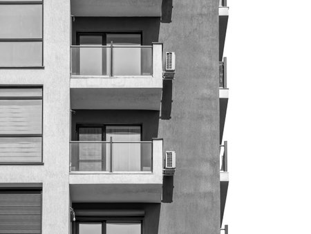 Detail with a apartment building s balcony. Abstract minimalist pictureの写真素材