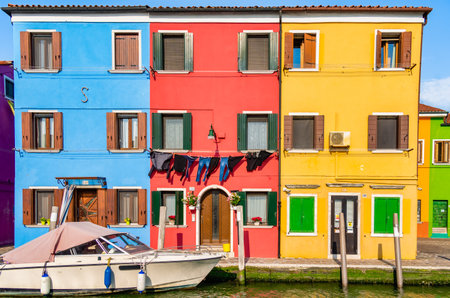 Tranquil scene with the colorful houses in Burano island, Veniceの写真素材
