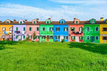 Tranquil scene with the colorful houses in Burano island, Veniceの写真素材