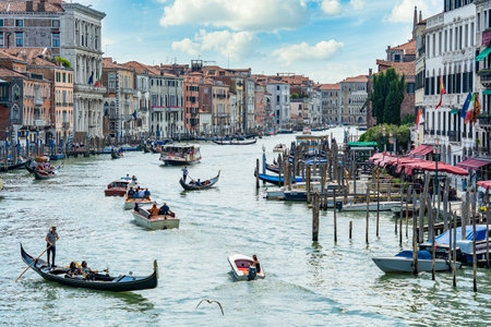 Venice, Italy - May 30 2023: View from Rialto bridge with the busy traffic on the Grand Canala in Veniceのeditorial素材