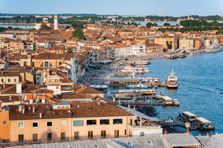 Venice, Italy - May 30 2023: Aerial view with Riva degli Schiavoni the waterfront near Doges Palace in Venice.のeditorial素材
