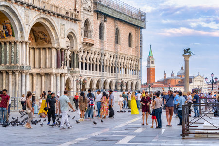 Venice, Italy - May 30 2023: View from St. Mark's Square with Saint Marks Basilica, the main tourist attraction in Veniceのeditorial素材