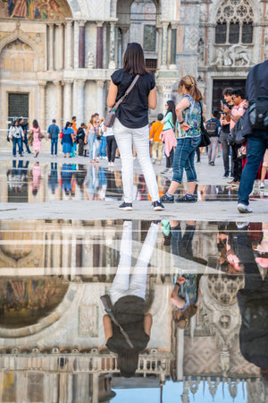 Venice, Italy - 05 30 2023: Many tourists in St Marks Square in Venice.のeditorial素材