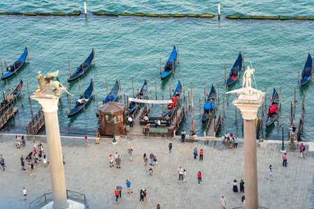 Venice, Italy - 05 30 2023: Aerial view with Riva degli Schiavoni the waterfront near Doges Palace in Venice.のeditorial素材