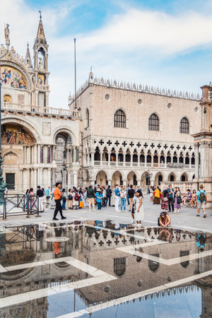 Venice, Italy - May 30 2023: View from St. Mark's Square with Saint Marks Basilica, the main tourist attraction in Veniceのeditorial素材