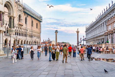 Venice, Italy - May 30 2023: View from St. Mark's Square with Saint Marks Basilica, the main tourist attraction in Venice. Colonna di San Marcoのeditorial素材