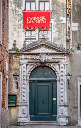 Venice, Italy - May 31 2023: Casino di Venezia sign at the back door entrance.のeditorial素材