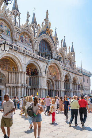 Venice, Italy - May 30 2023: View from St. Mark's Square with Saint Marks Basilica, the main tourist attraction in Veniceのeditorial素材