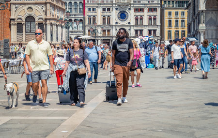 Venice, Italy - May 31 2023: Many tourists visiting San Marco Square (St Marks Square) in Venice.のeditorial素材