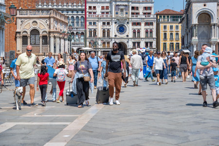 Venice, Italy - May 31 2023: Many tourists visiting San Marco Square (St Marks Square) in Venice.のeditorial素材