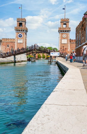 Venice, Italy - May 31 2023: The main gate of the Venetian Arsenal (Arsenale di Venezia), a complex of former shipyards and armories in Venice.のeditorial素材