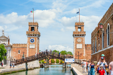 Venice, Italy - May 31 2023: The main gate of the Venetian Arsenal (Arsenale di Venezia), a complex of former shipyards and armories in Venice.のeditorial素材