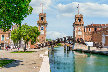 Venice, Italy - May 31 2023: The main gate of the Venetian Arsenal (Arsenale di Venezia), a complex of former shipyards and armories in Venice.のeditorial素材
