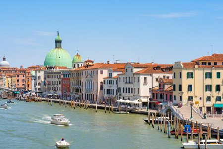 Venice, Italy - May 31 2023: Boat traffic and public transport on Grand Canal in Venice, near Piazzale Romaのeditorial素材