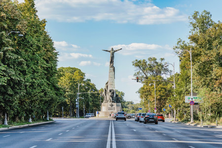 Bucharest, Romania - June 17 2023: View with Monument to the Heroes of the Air (Monumentul Eroilor Aerului) located in located in the Aviators Square in Bucharest.のeditorial素材