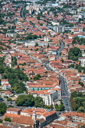 Aerial view from mount Tampa with the city of Brasov, in Romania.の写真素材