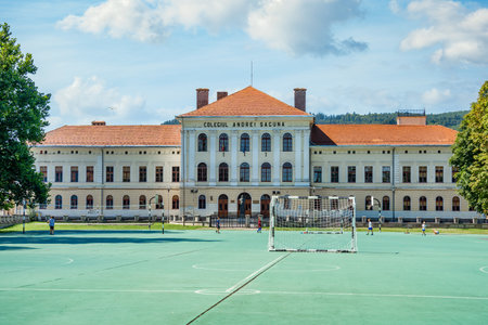 Brasov, Romania - September 02 2023: The building of Andrei Èaguna National College one of the best schools in Romania.のeditorial素材