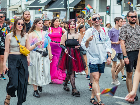 Bucharest, Romania - 08.28.2023: Crowd of people attending at LGBTQ Pride parade rally in Bucharestのeditorial素材