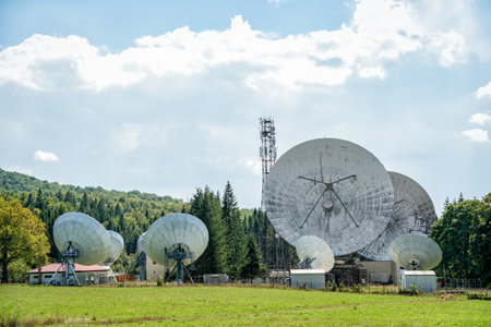 Satellite Communications Center located in Cheia town, Romania. Receiver Transmitter (Rx/Tx) antennaの写真素材