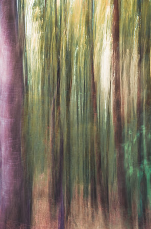 Abstract intentional camera movement photo with a forest. Moody eerie photographic artの写真素材