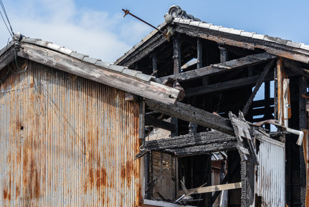 A burnt house by fire in the small fishing town Kii Katsuura, Japan.