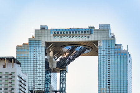 Detail view with Umeda Sky Building, in Osaka Japan.