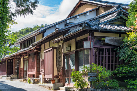 Empty street with traditional houses in Arashiyama, Japan.の写真素材