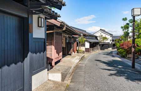 Empty street with traditional houses in Arashiyama, Japan.の写真素材