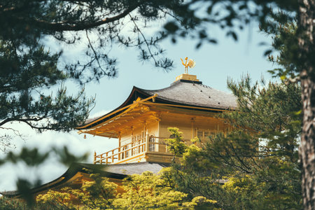 The impressive building structure of Rokuon-ji Kinkakuji (Golden Pavilion) Zen temple, in Kyoto Japan.の写真素材