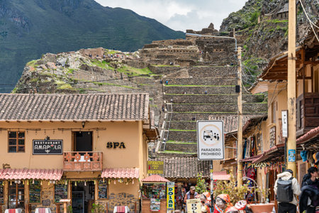 Ollantaytambo, Peru - March 17, 2025: View with Ollantaytambo Archaeological Site taken from Plaza de Armasのeditorial素材