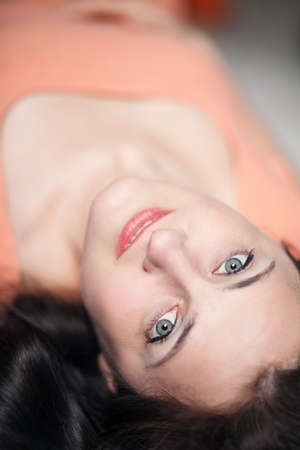 woman face lying downの写真素材