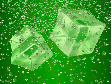 A couple of ice cubes swimming in green drink. Photorealistic 3D rendering. の写真素材