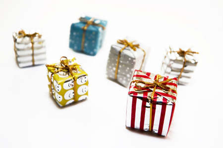 Christmas presents isolated on whiteの写真素材